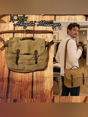 J.Crew Khaki Messenger Bag - Abingdon Waxed Canvas Leather Trim 51657 Rugged